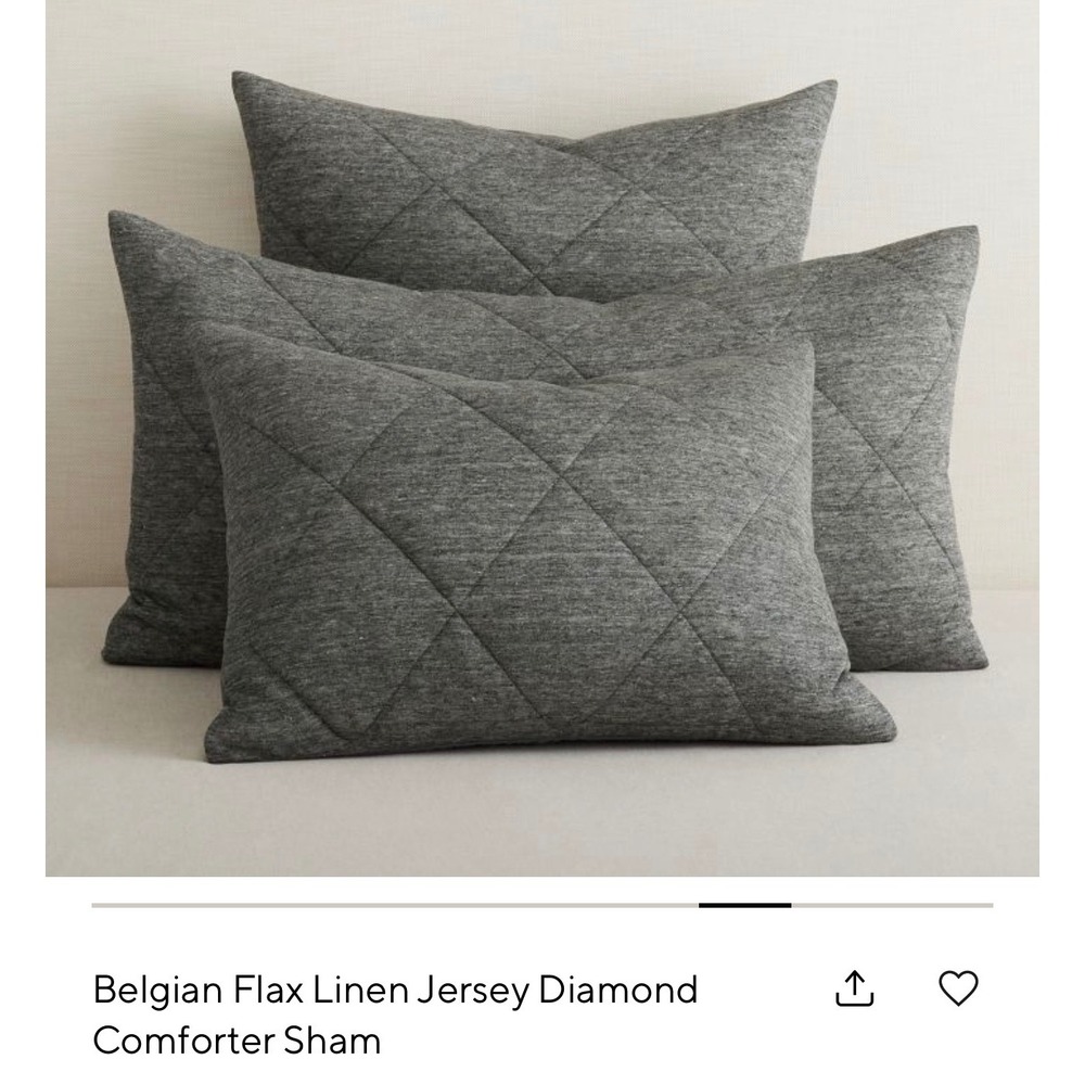 Pottery Barn Belgian Flax Linen Jersey Diamond King Sham Charcoal Grey 51044660